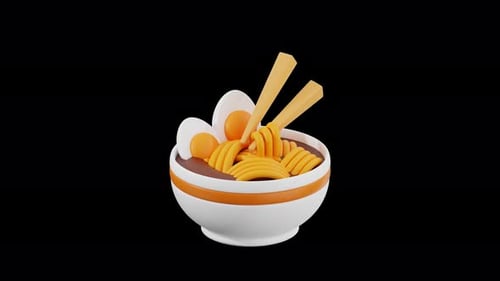 Animated 3D Ramen Noodle Soup Bowl Illustration