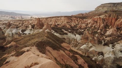 Pan right Rose valley, landscape of Cappadocia, Turkey Silk Road