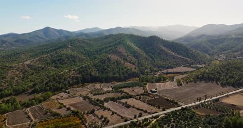 Aerial View of Kakopetria Landscape of Agricultural Fields