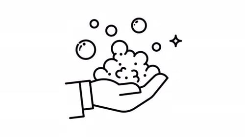 Animated Hand with soap suds outlines.