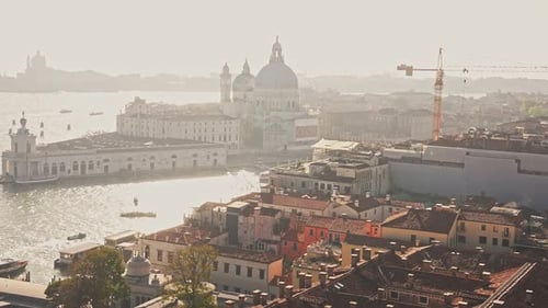Beautiful Aerial View of the Sunset Over Venice St Marco Square in Italy