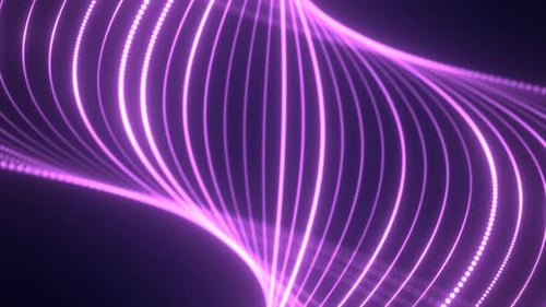 Abstract purple waves from lines and dots particles of glowing swirling futuristic hi-tech