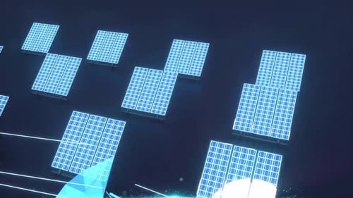 Solar Panel Concept. Wire-frame style. A hologram with particles in the nodes
