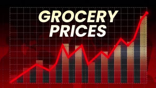 Grocery Prices Increasing Concept Background With Red Alarming Colors