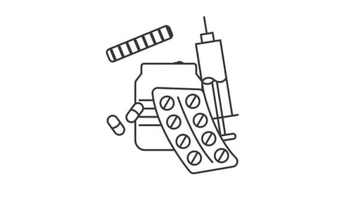 Animated Line Art Medical Pills and Syringe