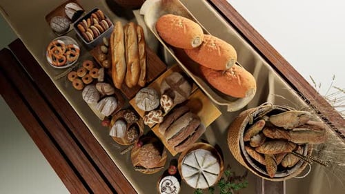 Fresh Baked Bread and Pastries Table Display