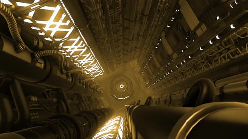 Inside Futuristic Canal with Pipes