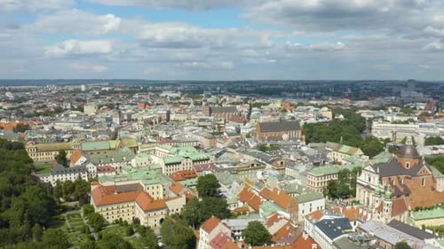 Aerial Establishing Shot of Greater Krakow, Poland on Beautiful Summer Day