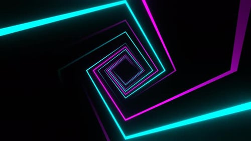 Cyan And Pink Square Spiral Neon Light Movement Background Vj Loop In 4K