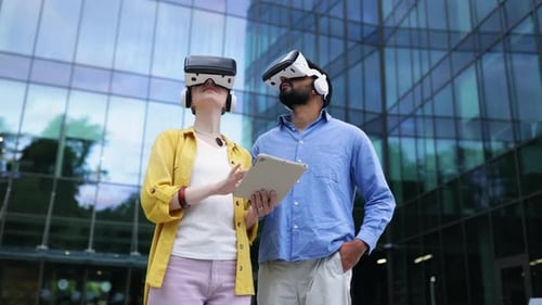 People in VR Headsets Outdoors