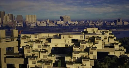 Maravilla arquitectónica moderna con vistas al horizonte de la ciudad al atardecer