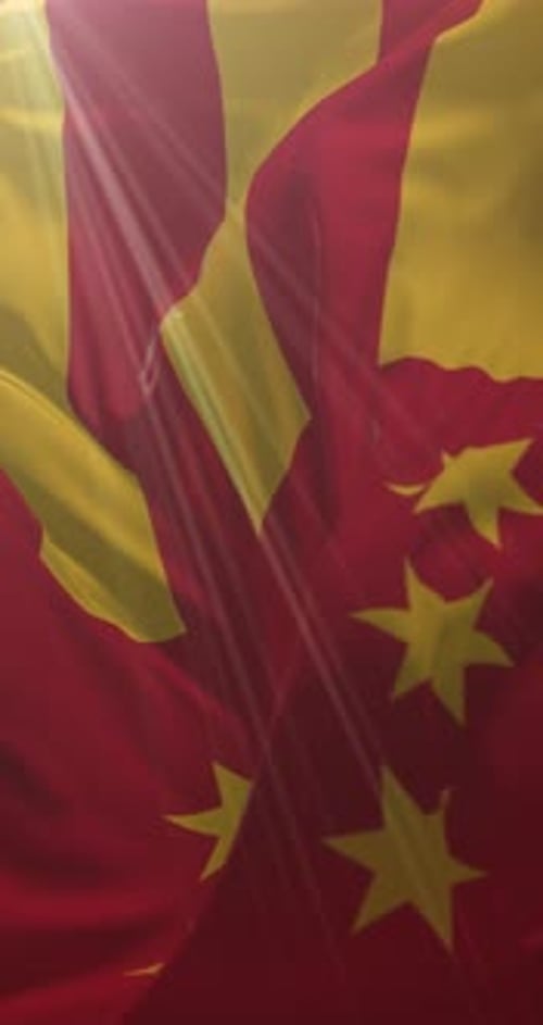 Waving Vertical Flag Animation with Sun Rays