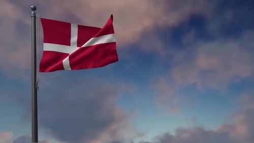 Waving Danish Flag on Pole Against Sky