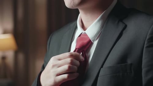 Close Up Of A Man In Jacket And White Classic Shirt Wearing Red Necktie