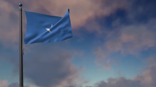 Somalia National Flag Waving in Blue Sky with Clouds