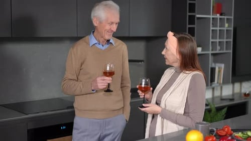 Senior Couple Toasting Wine in Modern Kitchen