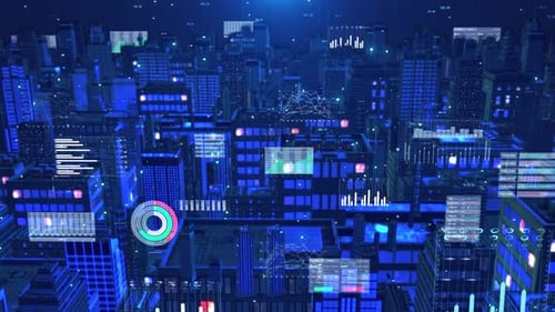 Smart City Digital Interface with Futuristic Data Overlay