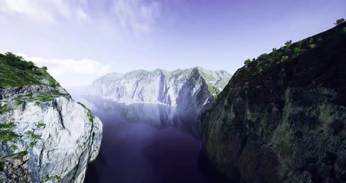 Vista deslumbrante de penhascos e águas tranquilas ao amanhecer em uma paisagem serena
