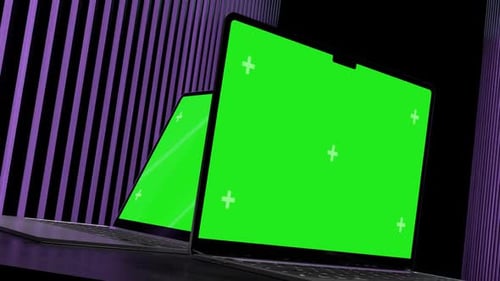 2 Laptop Mockup With Green Screen 3D Rendering