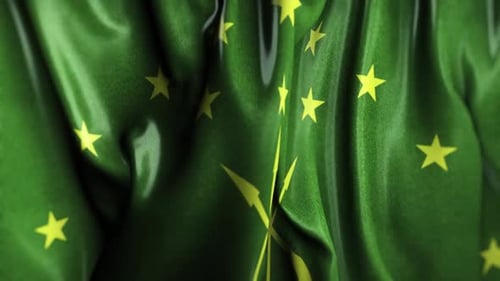 Realistic Green Flag with Yellow Stars and Arrows Waving
