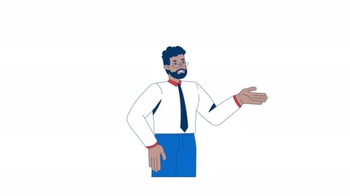 Animated Businessman Gesturing and Explaining in Modern Style