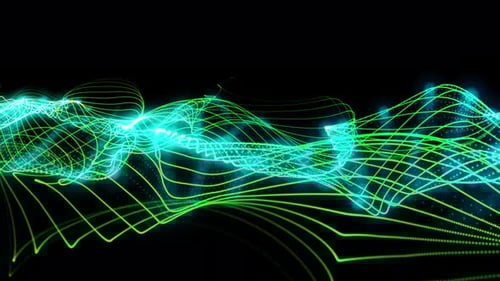 Background Abstract Digital Blue Green Color Wave with Light Particles in Organic Motion