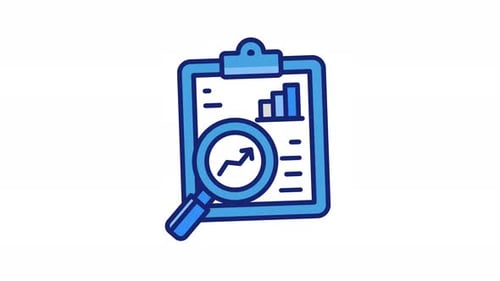 Blue clipboard data illustration with magnifying glass