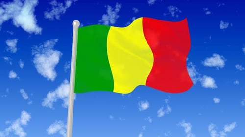 Mali National Flag Waving Against a Cloudy Blue Sky