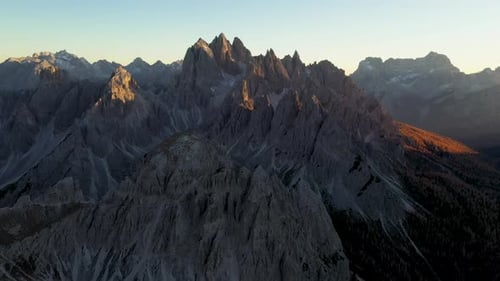 Aerial view of Dolomites peaks, Italy.
