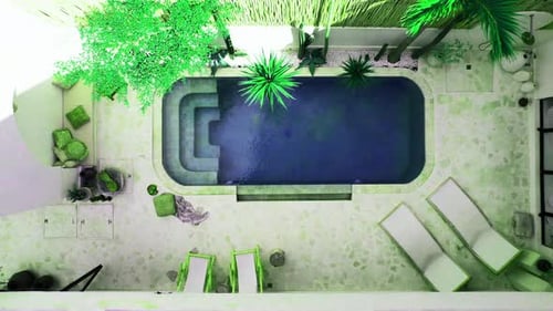 Vista aérea de una tranquila zona junto a la piscina