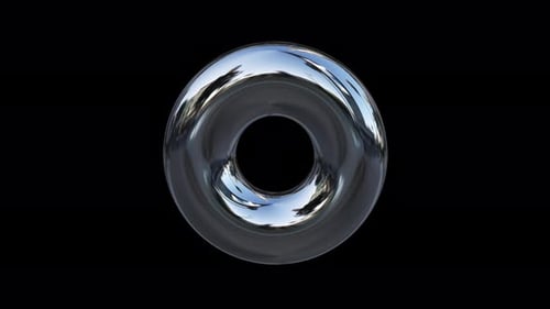 Chrome Retro Metal Abstract Inflated Y2K Donut Torus Shape Isolated Loop On Transparent Background