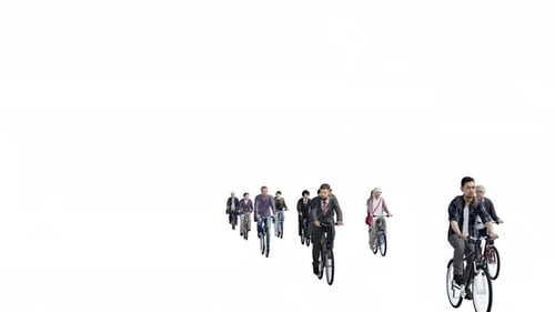 Cycling People in Front View on Transparent Background 3d Animation