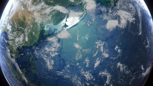 Realistic Earth Orbit and Zoom Glowing Borders North Korea