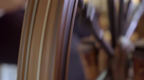 Close Up of Abstract Spinning Wooden Wheel