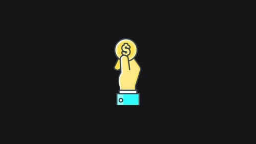 Animated Flat Design Icon of Hand Holding Dollar Coin