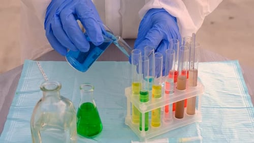 Laboratory Research With Colorful Chemicals and Liquids