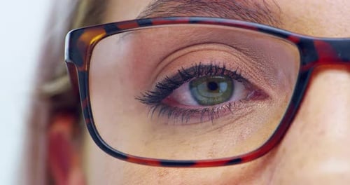 Woman's Eye with Glasses, Close Up Detail