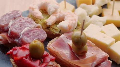 Italian or Spanish Restaurant with Traditional Tapas Food Spanish Cuisine Delicious Tapas and Cheese