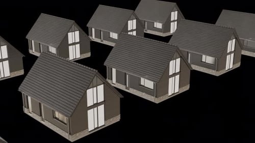 Animación 3D con muchas casas pequeñas en fila, Alpha Channel 4K