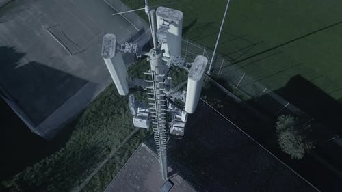 Aerial View of a Telecommunications Tower Highlighting Its Crucial Role in Connectivity