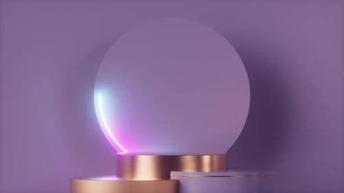 Modern Neon Light Circle Reveals an Image on 3D Stage