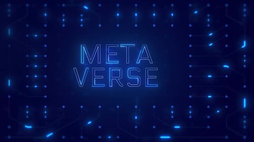 METAVERSE Word Text with neon circuit board design or computer semiconductor design