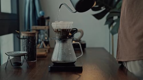 Pour Over Coffee Brewing at Home During the Day
