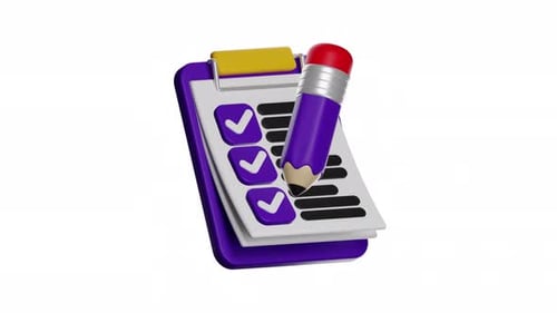 3D Animated Checklist with Pencil Marking Tasks Icon
