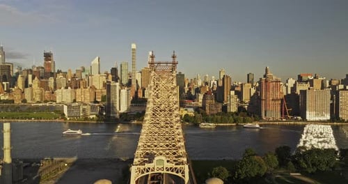 NYC New York Aerial v385 flyover Queensboro bridge over East river overlooking at Midtown Manhattan