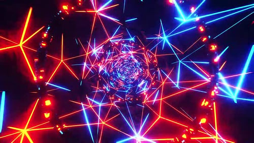 Dynamic neon lights tunnel with depth and vibrant colors effect