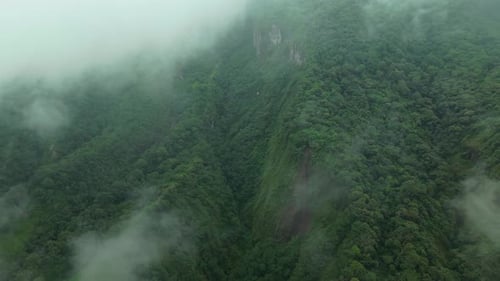 Aerial view of lush green mountains, Indonesia.