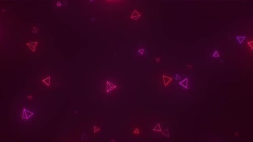 Fly Through Abstract Geometric Neon Glowing Tetrahedron 3D Triangles - 4K
