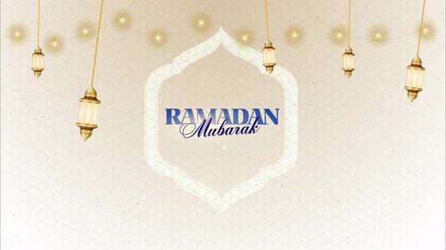 Golden Lanterns and Arch Frame for Ramadan Mubarak Greeting