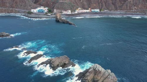 Aerial View of Dramatic Atlantic Ocean Coastline of Tenefire Canary Islands